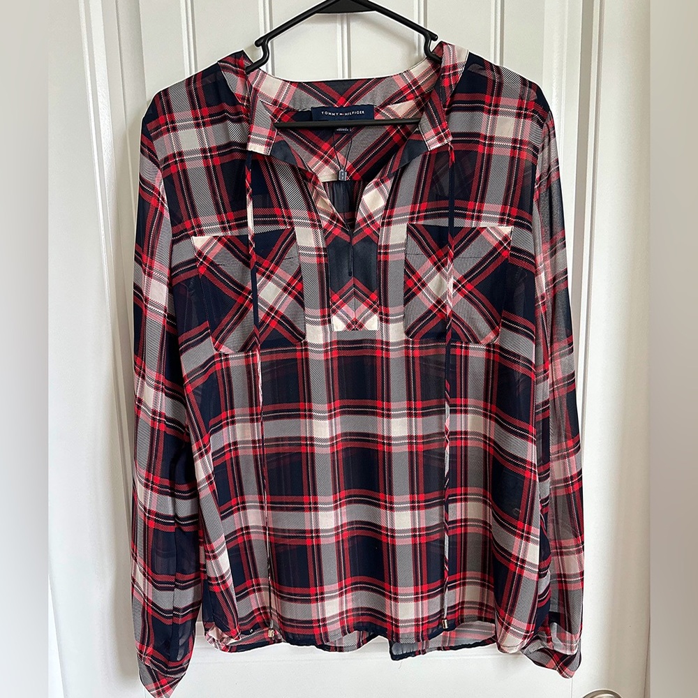 Tommy Hilfiger sheer plaid blouse